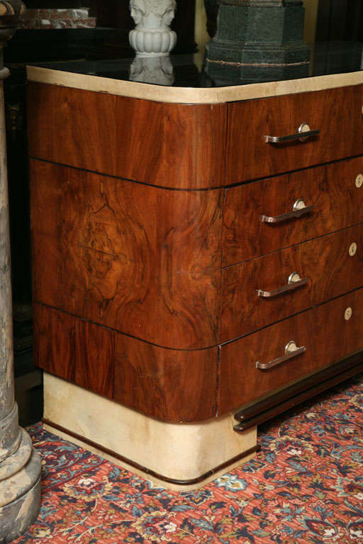 Deco Style Parchment and Chrome Glass-Top Commode Chest 3