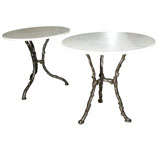 Two Marble Topped Tables With Iron Faux Bois Legs