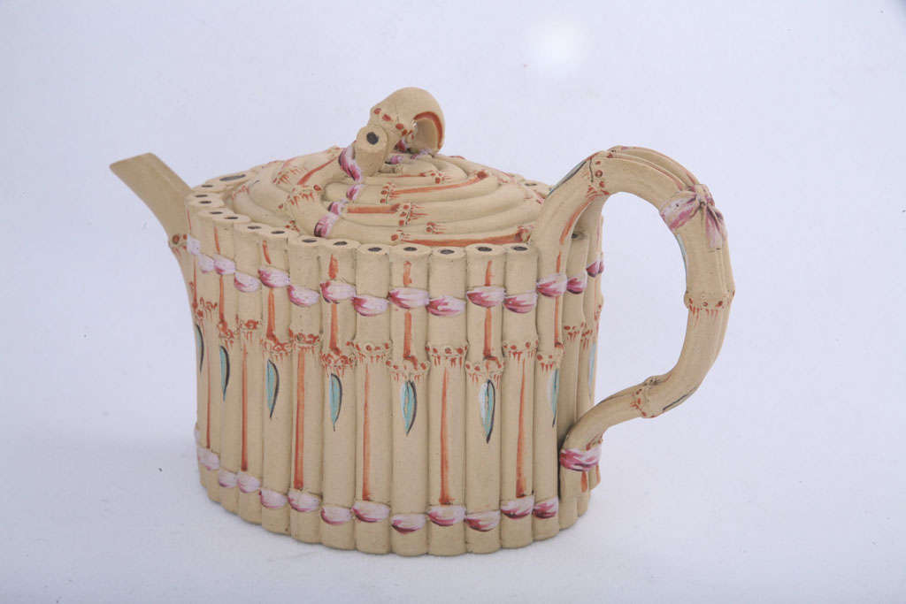 A Rare Wedgwood Caneware Teapot With Encaustic Decoration In Excellent Condition In New York, NY