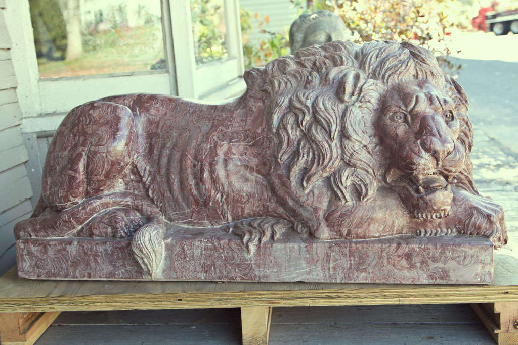 Magnificent Solid Marble Lions Almost Life Size