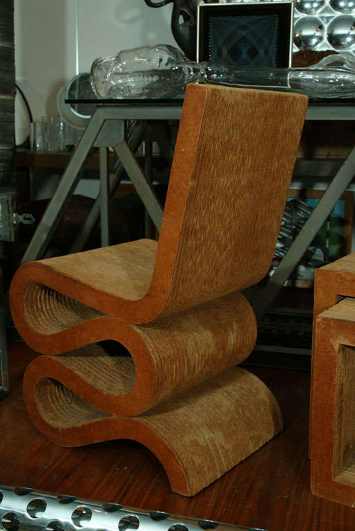 American Frank Gehry Corrugated Cardboard Chair and Nesting Tables