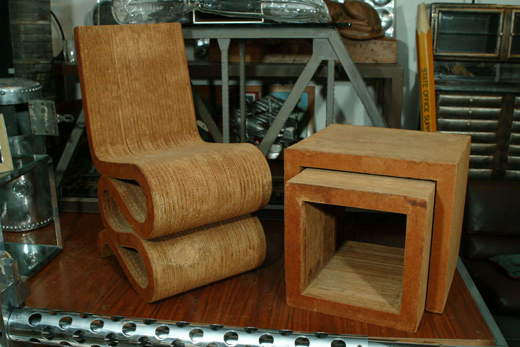 Late 20th Century Frank Gehry Corrugated Cardboard Chair and Nesting Tables