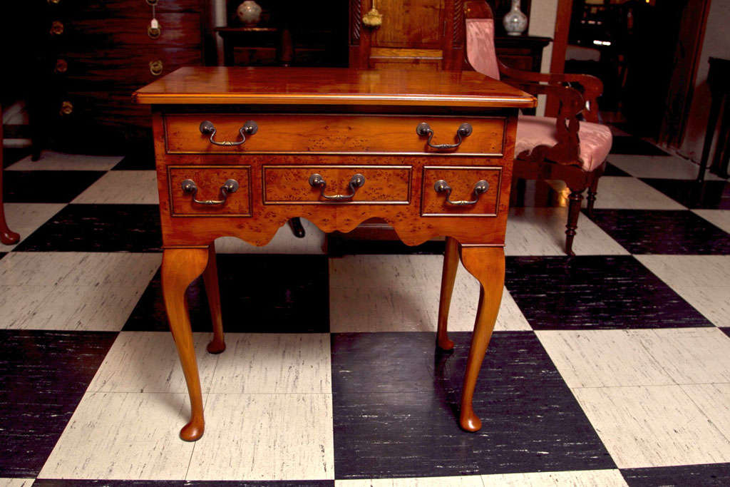 Queen Anne English Yew Wood Four-Drawer Lowboy For Sale
