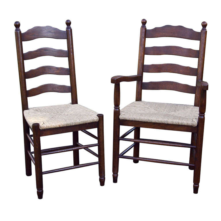 Custom Set of Eight English Bobble Top Ladder Back Chairs