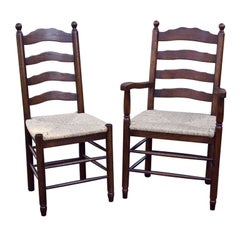 Custom Set of Eight English Bobble Top Ladder Back Chairs