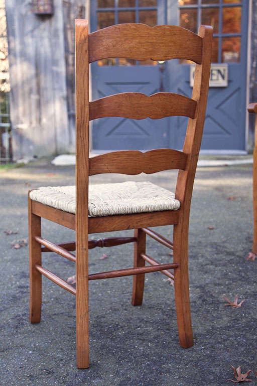 Oak Custom Set of Eight French Style Ladder Back Chairs For Sale