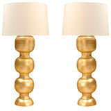 Pair of Tall Gold Ball Lamps