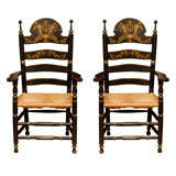 Vintage Pair of  Black Ladderback Chairs