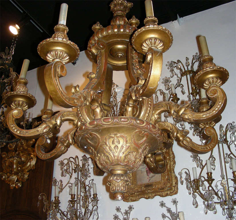 French End of 19th Century Sculpted Wood Chandelier For Sale