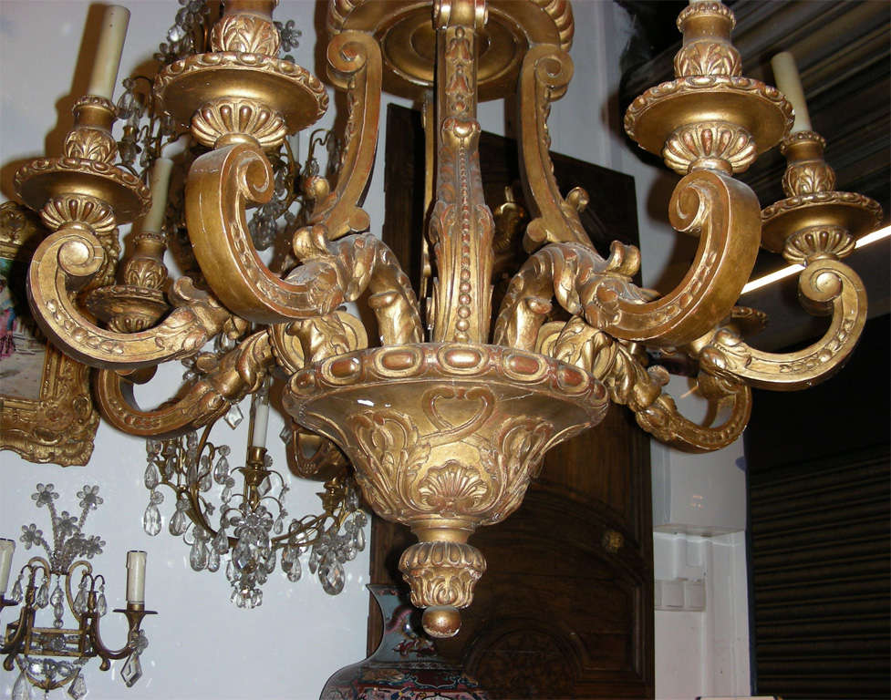 End of 19th Century Sculpted Wood Chandelier For Sale 3