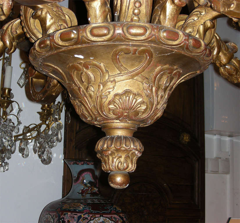 End of 19th Century Sculpted Wood Chandelier For Sale 4