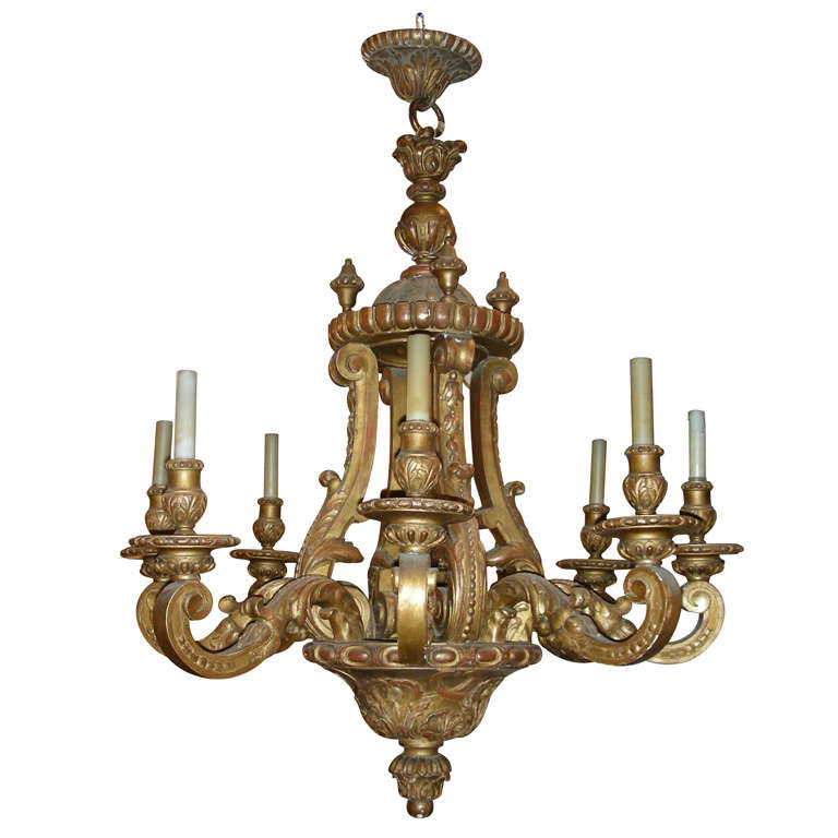 End of 19th Century Sculpted Wood Chandelier For Sale