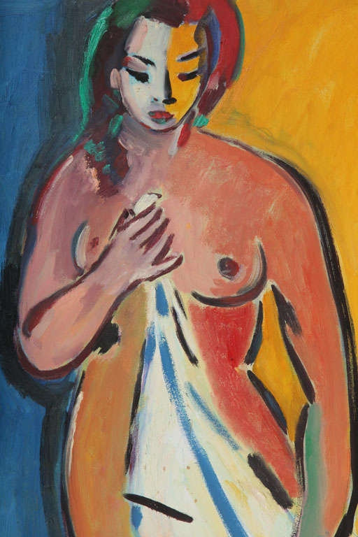 Nude by Wayne Ensrud as the New York Times wrote ; If you like the Impressionists, if you love the Fauves, then you're sure to adore Wayne Ensrud. Please contact us for information of the artist and more work.
Painting is now framed in a white frame.