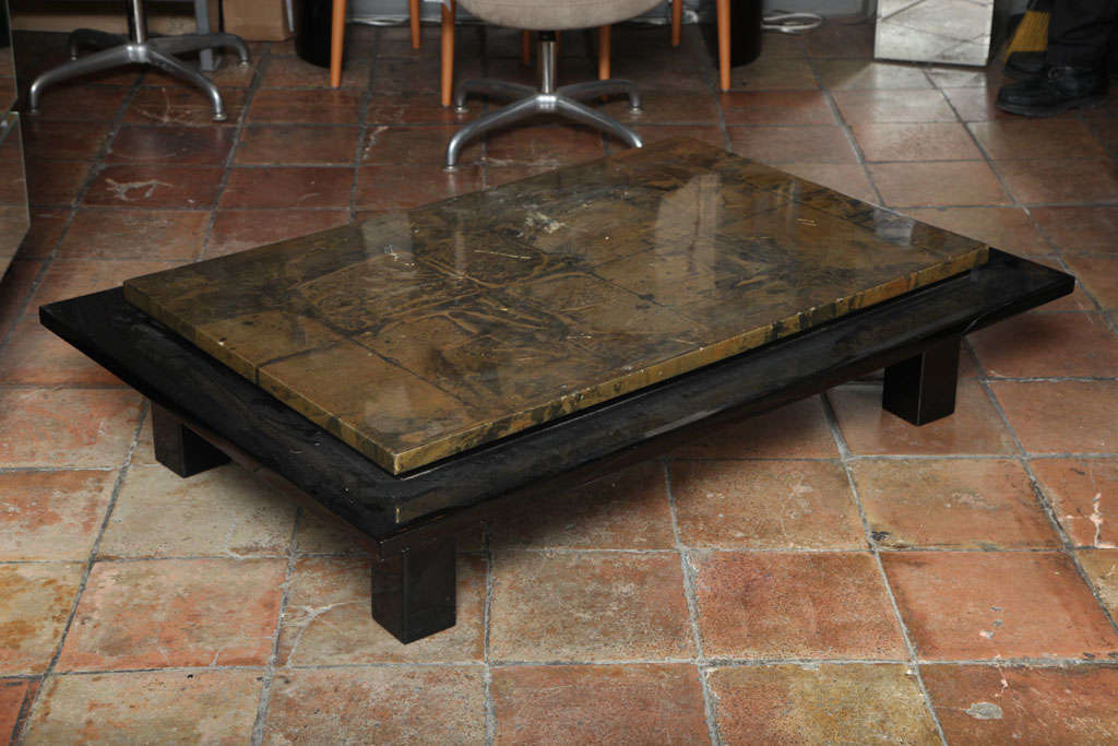 Large Gold and Black Lacquered Tiered Sofa Table