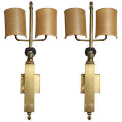 Pair of Bronze Classical Head Sconces