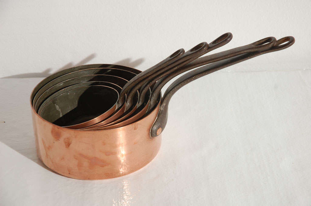 Set of 5 Antique French Copper Pans For Sale at 1stDibs