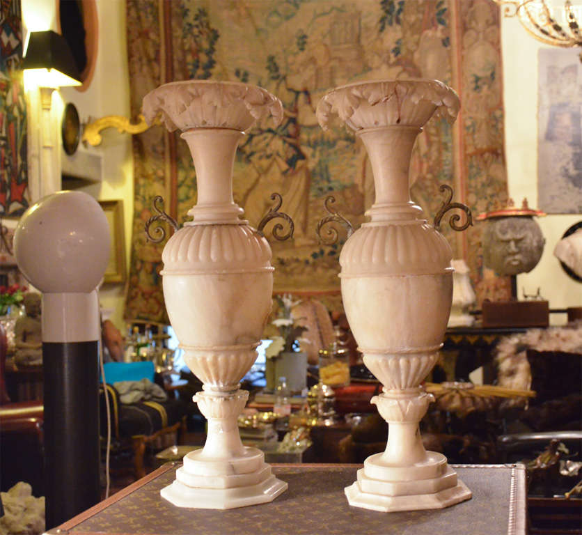 Pair Of Neoclassical Alabaster Vases