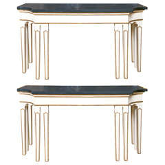 Fine Pair of Concave Side Stone Top Console Tables