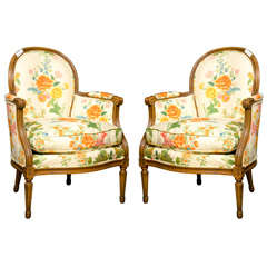 Pair of French Louis XIV Style Walnut Armchairs