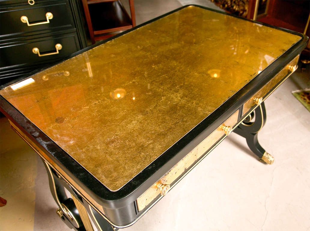 Mid-20th Century French Ebonized and Gilt-Glass Lady's Desk by Jansen