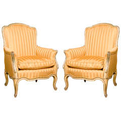 Pair of French Painted Bergere Chairs by Jansen