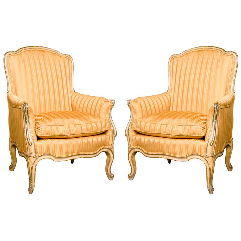 Pair of French Painted Bergere Chairs by Jansen at 1stdibs