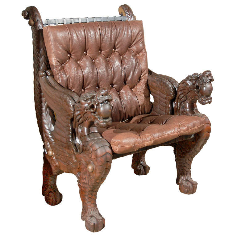 Chinese Carved Dragon Armchair For Sale