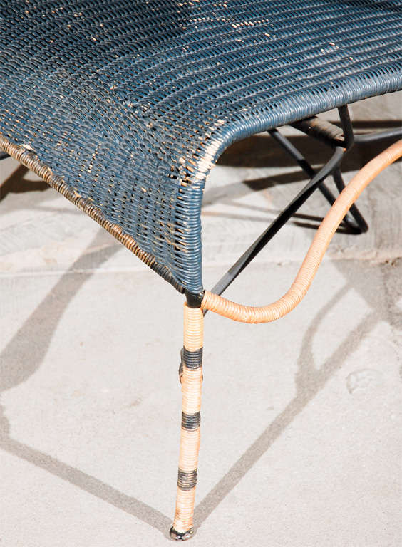 Modernist Iron and Woven Cane Lounge Chair In Good Condition In Los Angeles, CA