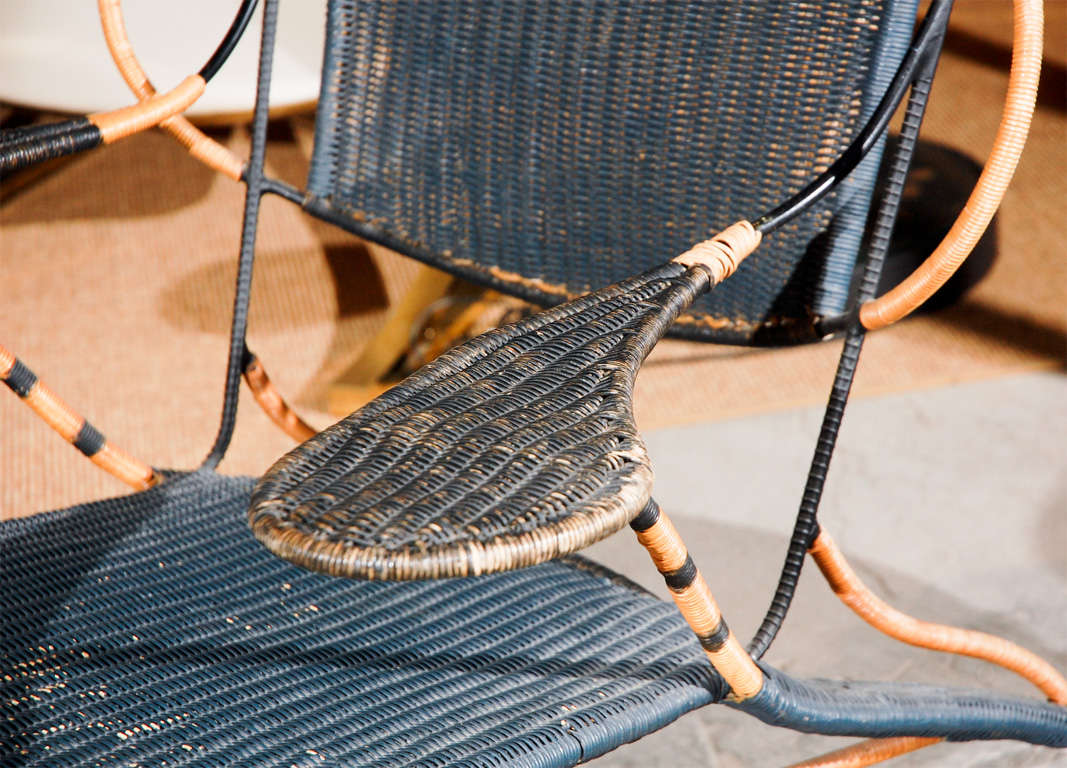 Mid-20th Century Modernist Iron and Woven Cane Lounge Chair