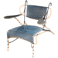 Modernist Iron and Woven Cane Lounge Chair