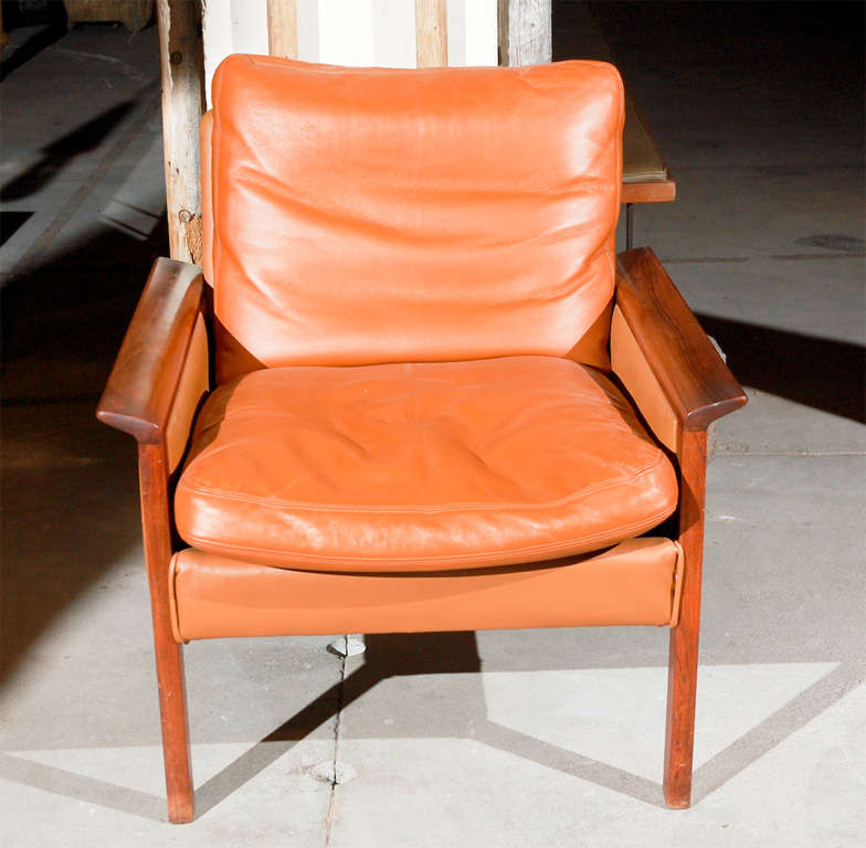 Hans Olsen Rosewood Armchair with Caramel Leather