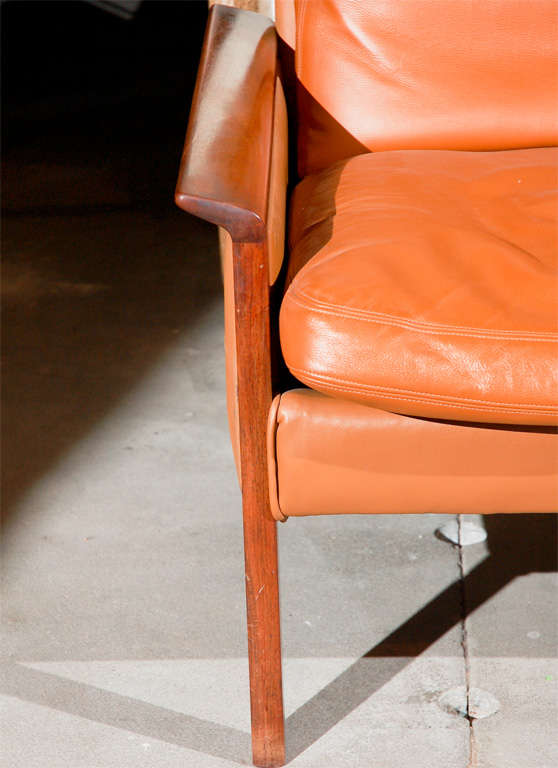 Hans Olsen Rosewood and Leather Armchair In Good Condition For Sale In Los Angeles, CA