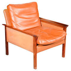 Vintage Hans Olsen Rosewood and Leather Armchair