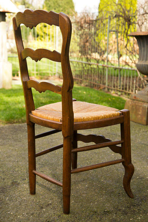 20th Century Set of Six French Oak Rush Seat Side Chairs