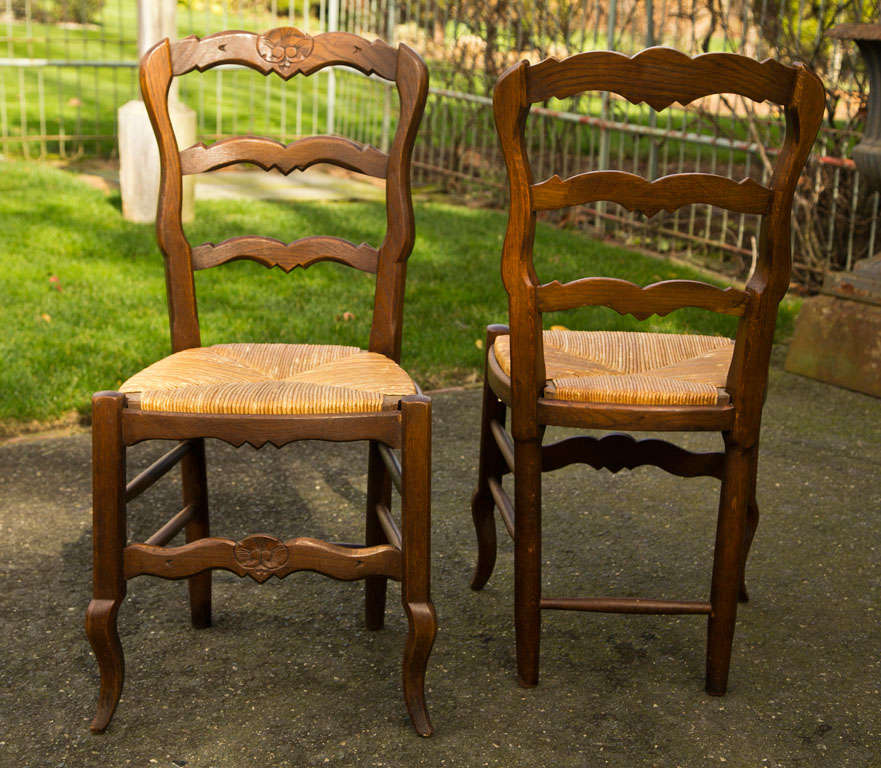 Set of Six French Oak Rush Seat Side Chairs 2