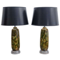 Pair of Drip Glazed Ceramic Lamps