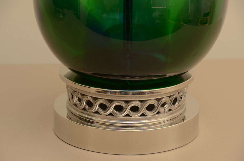 Murano Glass Large Pair of Emerald Green Murano Lamps