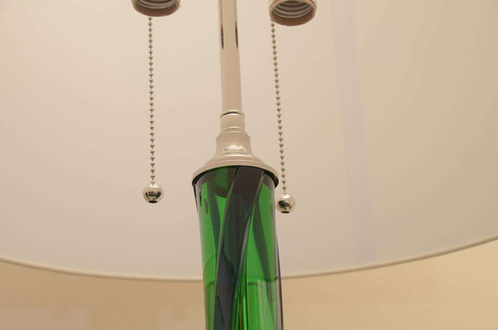 Large Pair of Emerald Green Murano Lamps 1