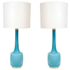 Pair of Sky Blue Glass Lamps by Holmegaard 10