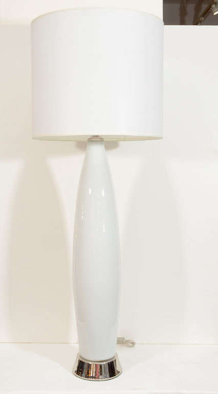 Pair of White Murano Glass Lamps on Polished NIckel Base
