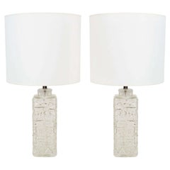 Pair of Abstract "Ice Block" Clear Glass Lamps by Pukeberg