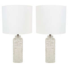 Pair of Abstract "Ice Block" Clear Glass Lamps by Pukeberg 12
