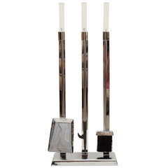 Set of Chrome Fireplace Tools with Lucite Handles