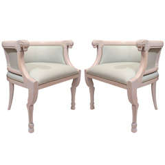 Pair of Bleached Mahogany Ram's Head Chairs by Tomlinson