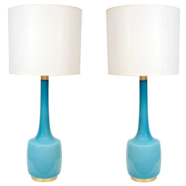 Pair of Sky Blue Glass Lamps by Holmegaard at 1stdibs