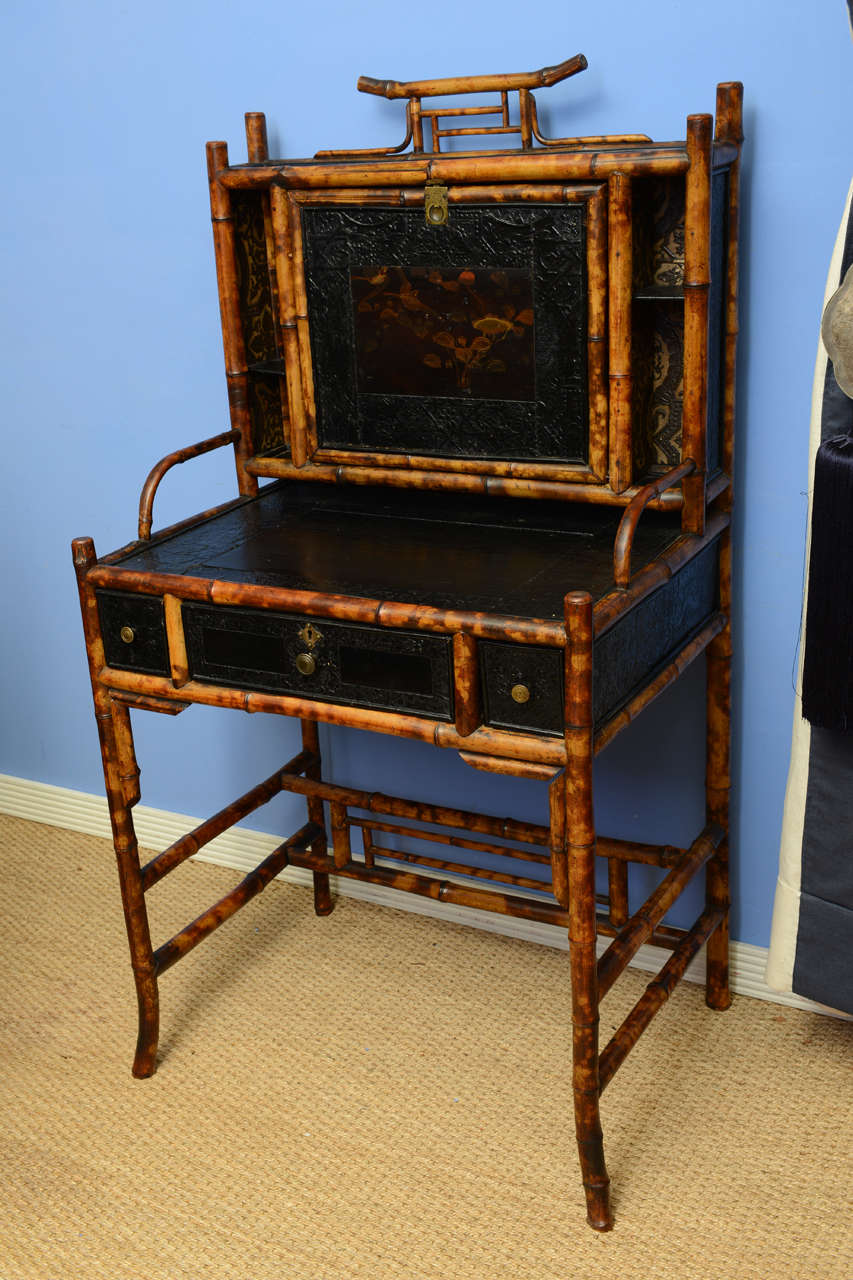 19th c.English Bamboo Desk with Lacquer Drop-Front Desk In Good Condition In West Palm Beach, FL