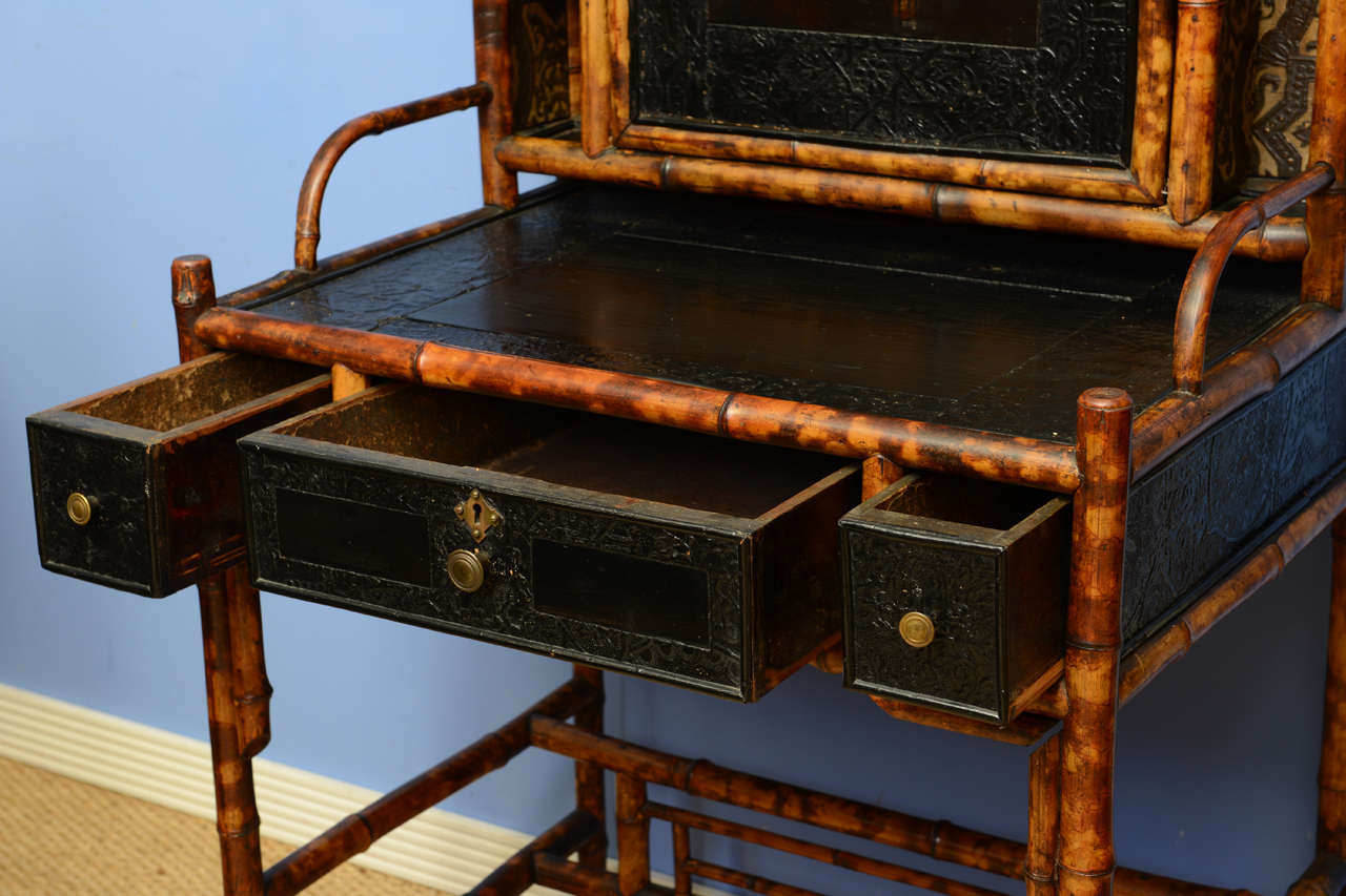 19th Century 19th c.English Bamboo Desk with Lacquer Drop-Front Desk
