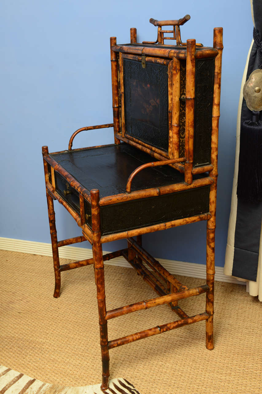 19th c.English Bamboo Desk with Lacquer Drop-Front Desk 3