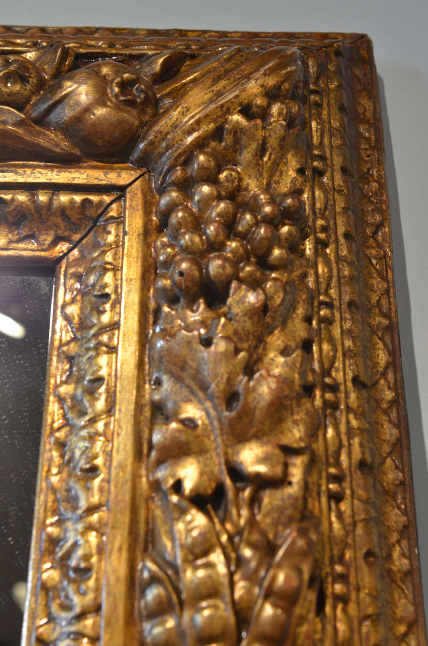 16th Century Carved Wood Gilt Italian Mirror from Genoa, Circa 1590 In Good Condition For Sale In Atlanta, GA
