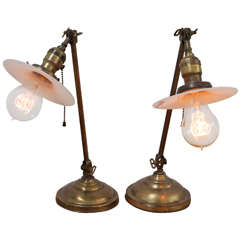 Antique Pair American Task Lamps, Maine 1900